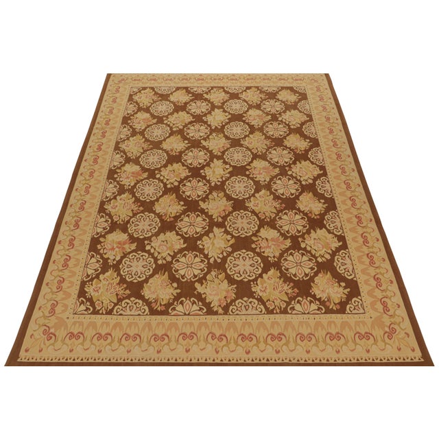 2010s Rug & Kilim’s Aubusson Flatweave Style Rug in Brown With Beige Floral Patterns For Sale - Image 5 of 8