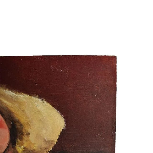 Mid 20th Century Original Expressionist Portrait Painting of a Woman in Pink - 16" X 12" - Signed For Sale - Image 5 of 8