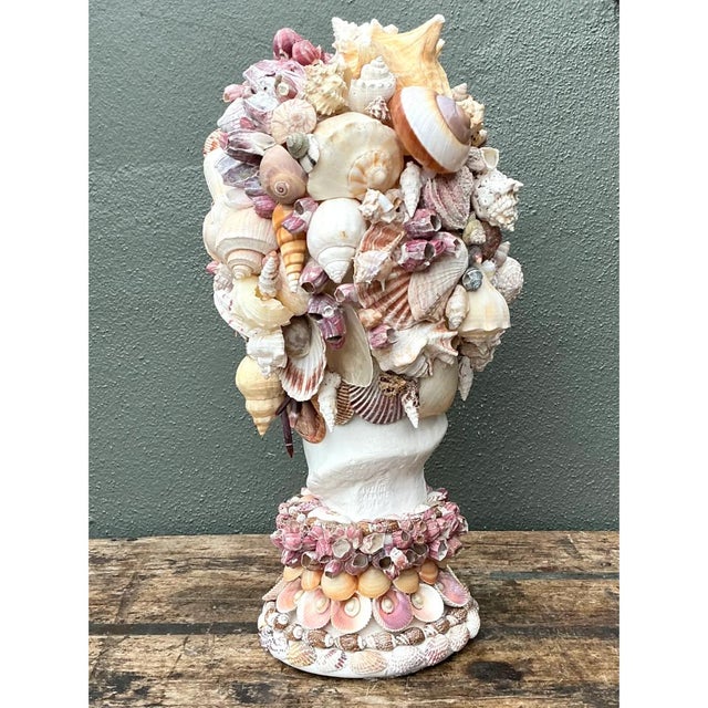 Sculpture Materials Vintage Shell Embellished Plaster Bust For Sale - Image 7 of 12