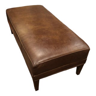 Stickley Leather Garner Ottoman With Nailhead Trim and Stylized Feet - Use as Ottoman or Table - Maker’s Label Underside For Sale