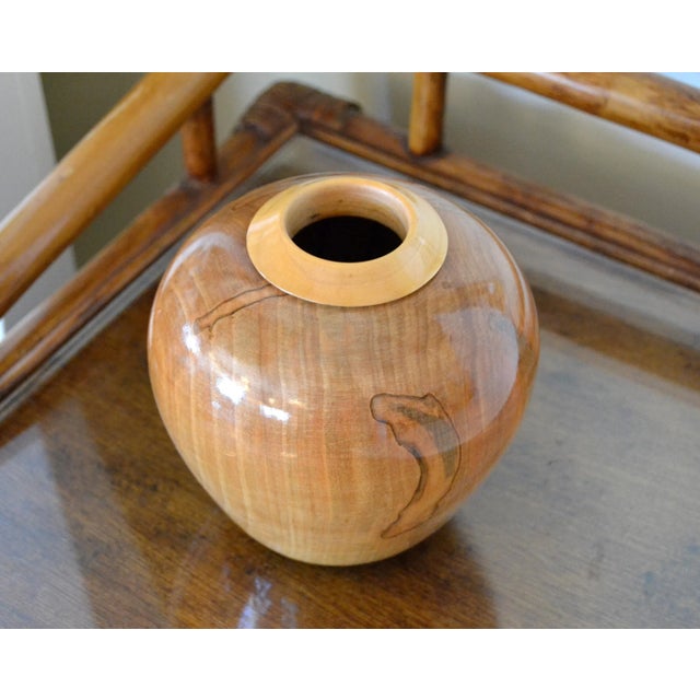 Mid-Century Modern Decorative Folk Art Handcrafted Exotic Wood Lacquered Belly Flower Vase For Sale - Image 3 of 10