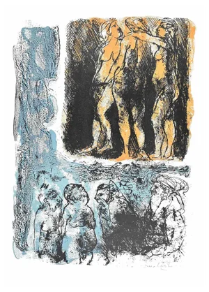 Carlo Mattioli, Bathers, Original Etching, 1970s