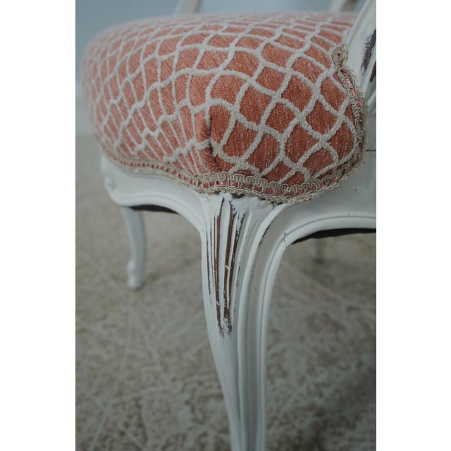 Pair Petite French Louis XV White Chic Upholstered Armchairs For Sale - Image 16 of 18