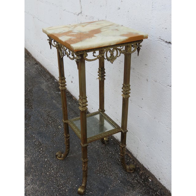 Victorian Victorian Onyx Top Two Tiers Flower Statue Stand Pedestal Table 6343 For Sale - Image 3 of 17