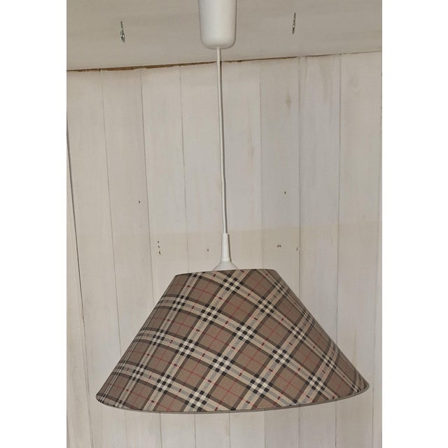 Vintage Ceiling Lamp with Patterned Fabric Shade, 1990s, in Very Good conditions. Designed 1990 to 1999 Up to 250V...