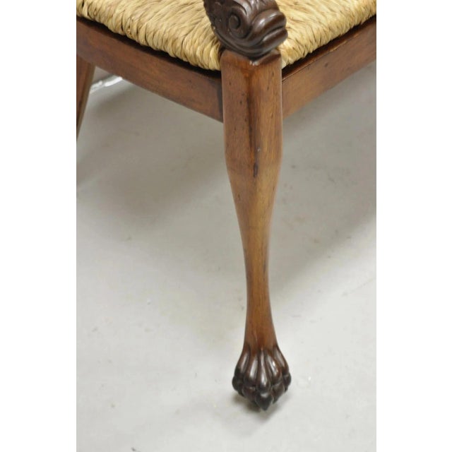 Vintage Italian Neoclassical Cherry Wood Dolphin Lyre Carved Rush Seat Bench For Sale In Philadelphia - Image 6 of 12