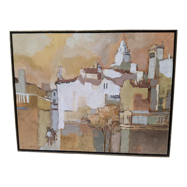 Vintage Oil on Canvas, Cityscape, by Mary Moller For Sale