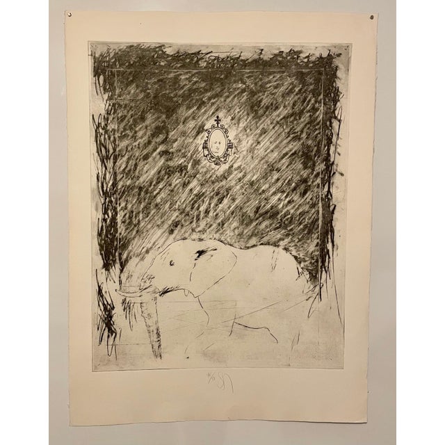 Pop Art Donald Saff, Large Donald Saff Surrealist Pop Art Aquatint Etching African Elephant, c.1980 For Sale - Image 3 of 7