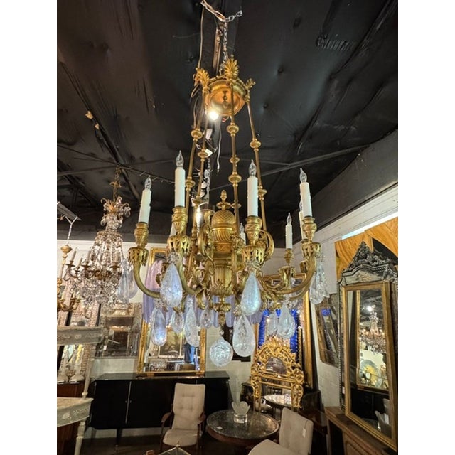 Traditional 19th C. French Gilt Bronze and Rock Crystal Chandelier For Sale - Image 3 of 7