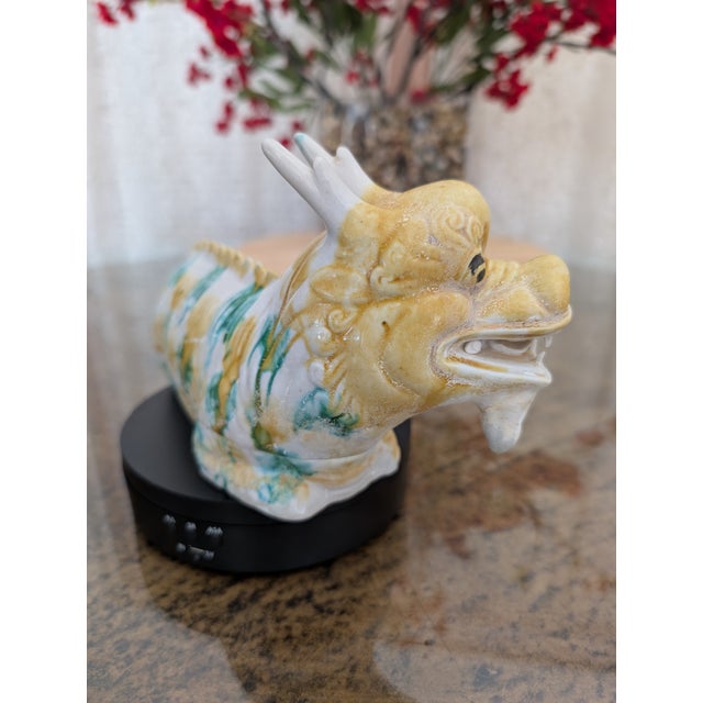 Figurative Vintage Ceramic Dragon Vessel: Asian Mythical Guardian Pottery For Sale - Image 3 of 7