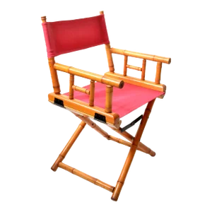 Directors Chair Bamboo Wood Coral Red Cotton Canvas Fabric Upholstery Foldable