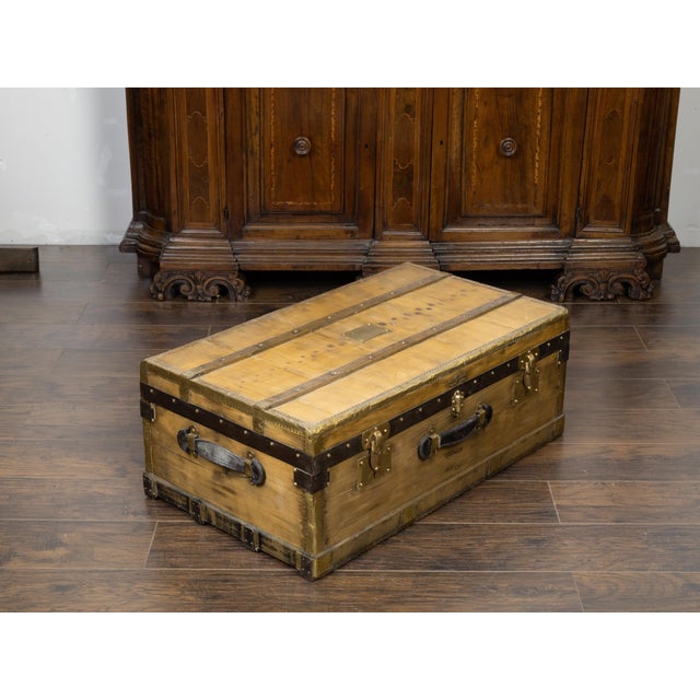 French 1930s Lavolaille Pine Trunk with Maker's Label and Monogram For Sale In Atlanta - Image 6 of 12