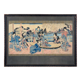 Elegant Amusements of Eastern Genji - Japanese Triptych Woodblock Print on Paper by Utagawa Kunisada (Toyokuni Iii) For Sale