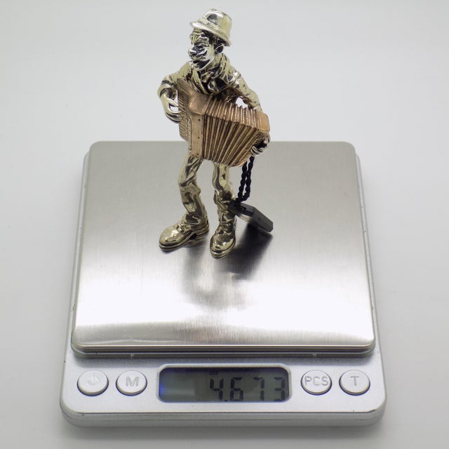 Vintage Italian Handmade Genuine Silver & Brass Accordion Player Large Figurine For Sale - Image 12 of 13
