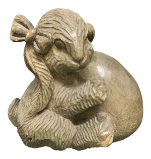 1930s Hand Carved Solid Wood Paper Mache Mold Easter Bunny With Egg Sculpture