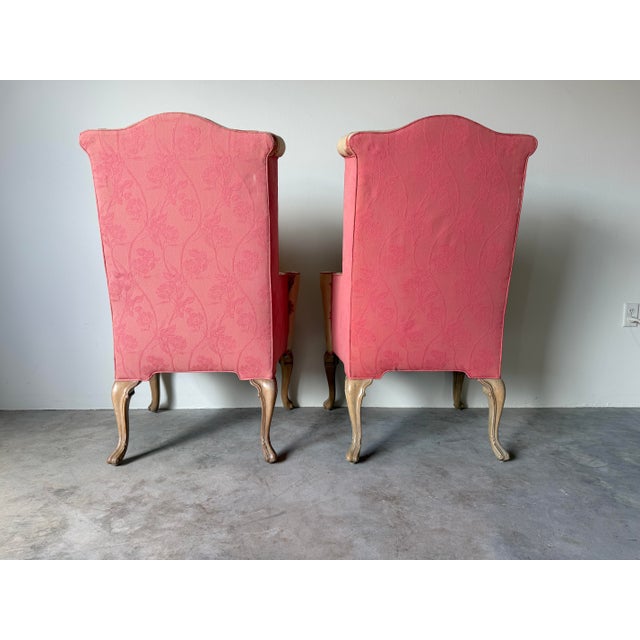 Vintage Hollywood Regency Style Floral Upholstered Wingback Lounge Chairs – A Pair For Sale - Image 13 of 15