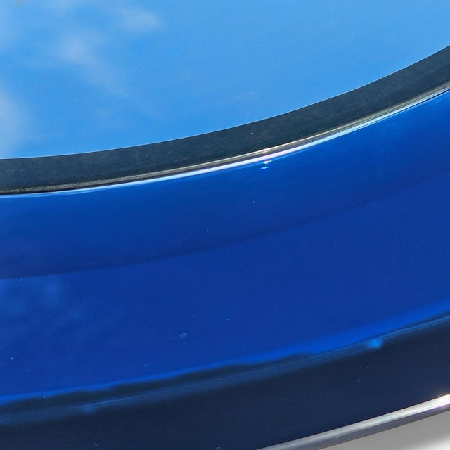 Extremely Rare Cristal Arte Italian Dual-Tone Mirror – Clear Beveled Oval With Blue Mirrored Border For Sale - Image 14 of 14