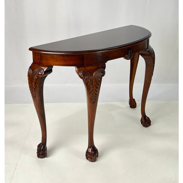 Wood Late 20th Century Chippendale Style Carved Cherry Demilune Console Table For Sale - Image 7 of 16