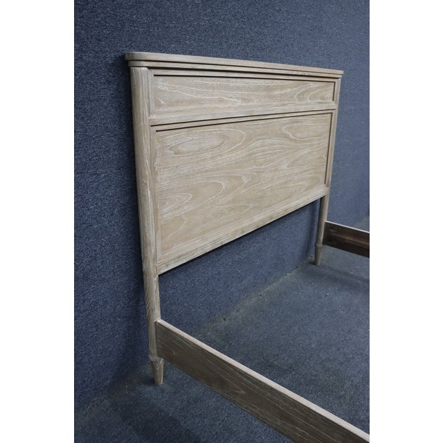 Contemporary Whitewashed Oak Queen Panel Bed Frame For Sale - Image 12 of 14