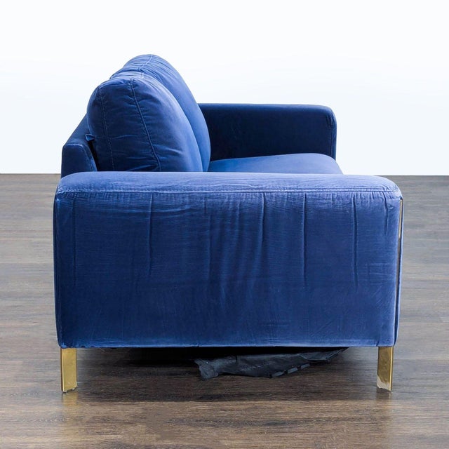 Jason Furniture Modern Blue Velvet Loveseat With Gold Legs For Sale - Image 4 of 7