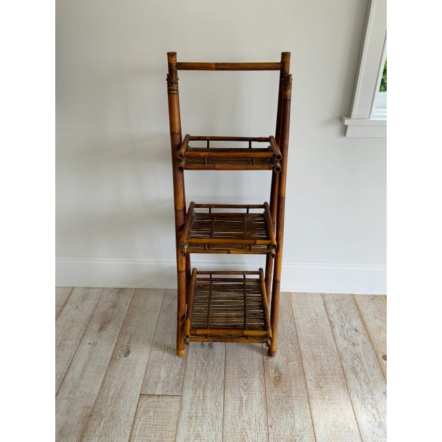 1960s Rustic Cottage-Style Folding Bamboo Etagere For Sale - Image 10 of 13