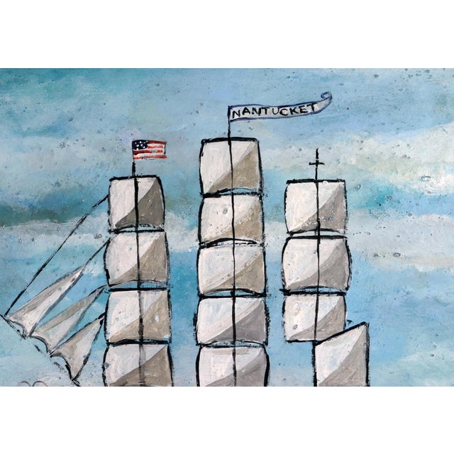 Melinda Kirkpatrick Folk Art Painting of a Whale and Ship, “Whale at Harbor” For Sale - Image 4 of 10
