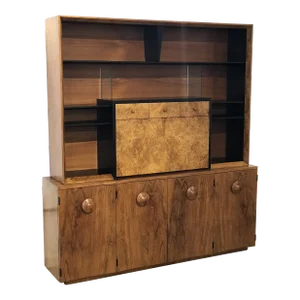 1940s Gilbert Rohde Two Piece Secretary Cabinet in Mixed Woods
