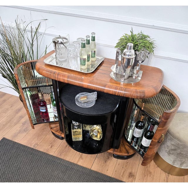 Metal Italian Art Deco Walnut Burl and Mirror Mosaic Dry Bar Cabinet, 1940s For Sale - Image 7 of 11