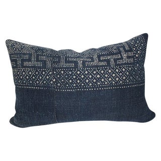 Vintage Indigo Batik Lumbar Pillow For Sale