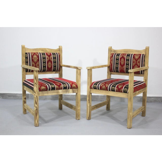 1990s Turkish Wooden Kilim Rug Chairs a Pair Chairish