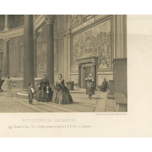 Cream After Bayot, Baptistery of Constantine, Lateran, Rome, 1869, Lithograph For Sale - Image 8 of 11