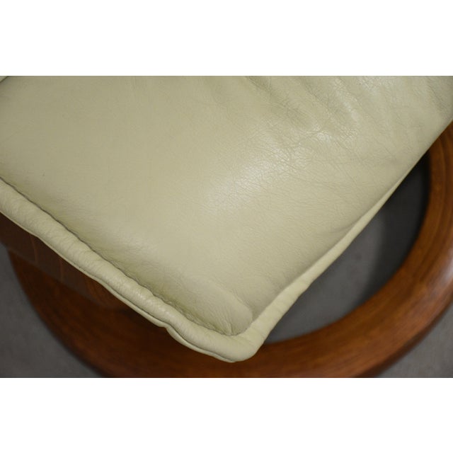 Wood 1990s Ekornes Stressless Off White Cream Leather Teak Ottoman For Sale - Image 7 of 7