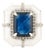 3.63ct Emerald-Cut Blue Sapphire Diamond Victorian Ring in 18k White Gold Size 5.5 For Sale
