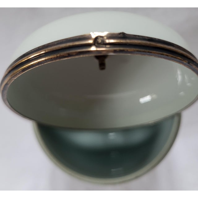 Vintage Celadon Porcelain Lidded Pot and Saucer with Bronze Hazelnut from Royal Limoges, 1960s, Set of 2 For Sale - Image 6 of 9