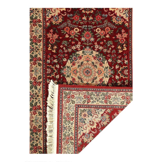 Traditional Red Genuine Tabriz Design Silk & Wool Pile For Sale - Image 3 of 3