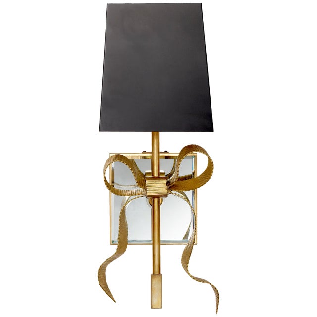 Kate Spade New York for Visual Comfort Signature Ellery Gros-Grain Bow Small Sconce in Soft Brass with Matte Black Shade For Sale