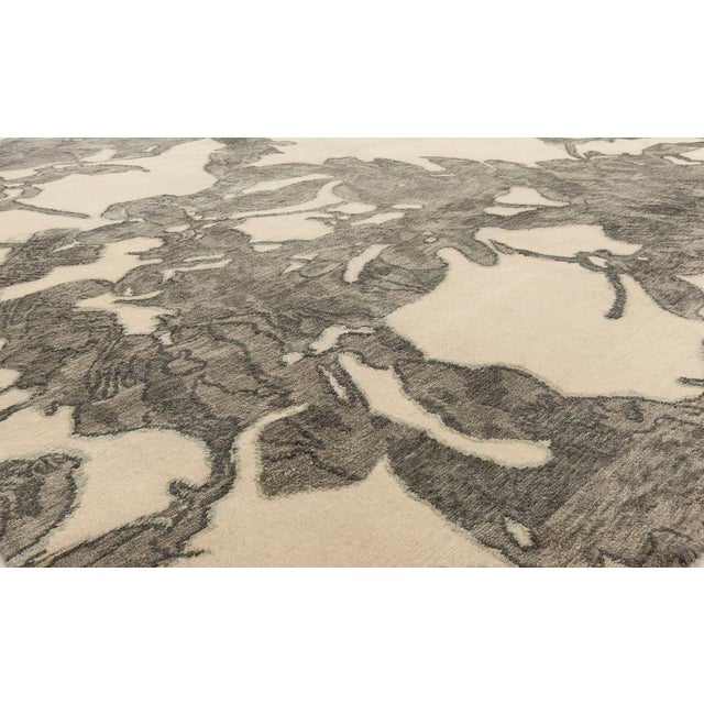 Early 21st Century Modern Abstract And Charcoal Silk Oversized Rug "Shadowleaf" Designed By Eskayel For Sale - Image 5 of 6