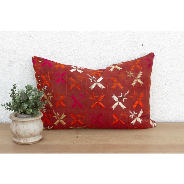 Punjabi Art, Antique Phulkari Lumbar Pillow Cover For Sale In Los Angeles - Image 6 of 6
