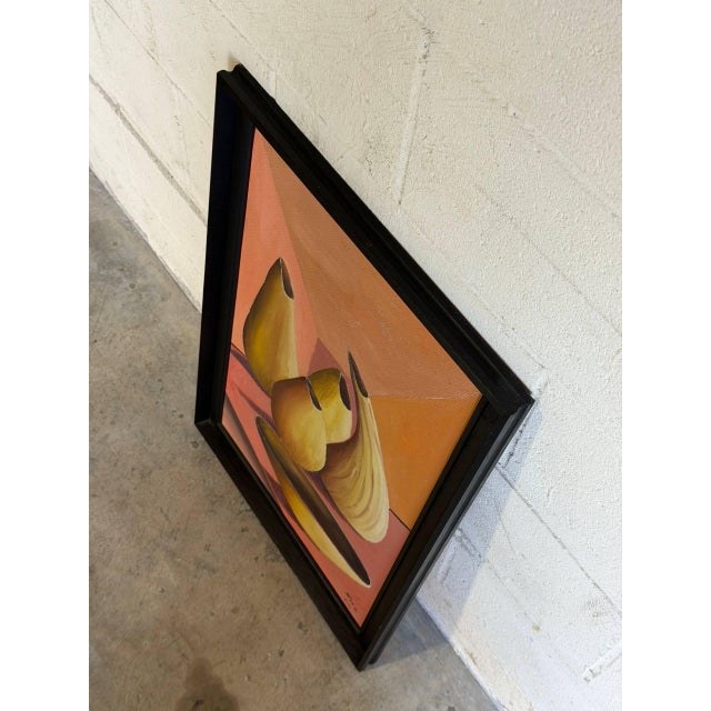 Yellow Still Life Canvas Painting With Plate Mid-Century Modern Vintage For Sale - Image 8 of 10