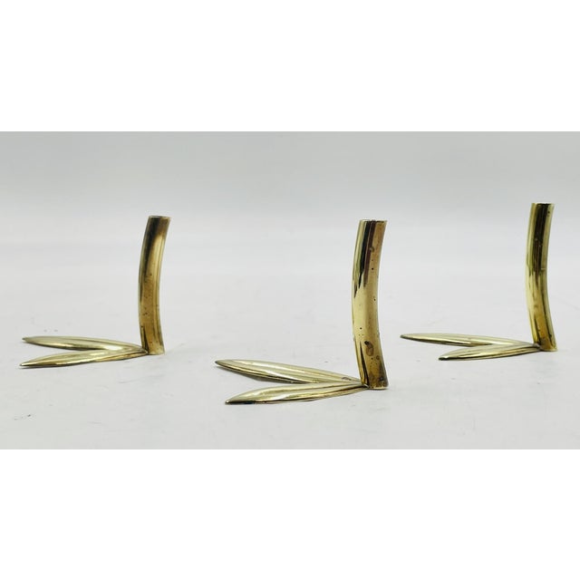 Metal 1960s Los Castillo Brass Leaf Candle Holders, Set of 3, Mexican Modern Silversmith For Sale - Image 7 of 10