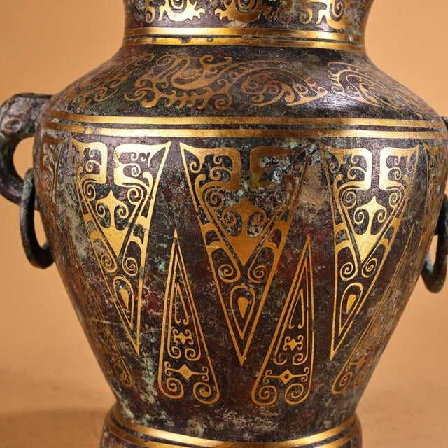 Bronze Lidded Jar With Gold Inlay - Archaic Style Vessel For Sale In Los Angeles - Image 6 of 10