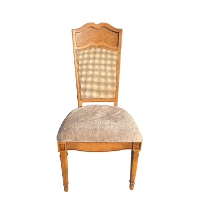 Brown Vintage French Provincial Cane Back Dining Chairs, Newly Reupholstered – Set of 6 For Sale - Image 8 of 16