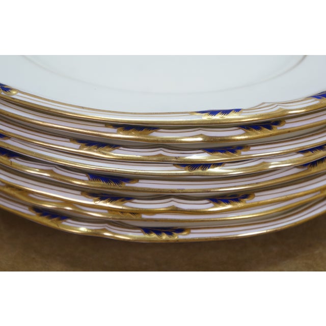 Antique Mintons England Buccleuch Cobalt Blue Leaf Dinner Salad Bread Plates - Set of 16 For Sale - Image 9 of 10