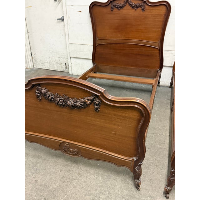 Twin Size Louis XV Style Carved Wood Bed Frame, Antique For Sale In San Francisco - Image 6 of 12