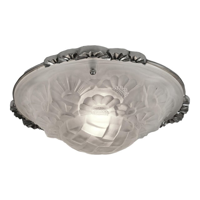 1930s Degue & Hubens French Art Deco Floral Flush Mount - 5 Available For Sale