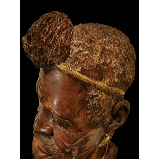 African Artist, Sculpture of a Man's Head, 1870, Wood with Gold Details For Sale - Image 3 of 9