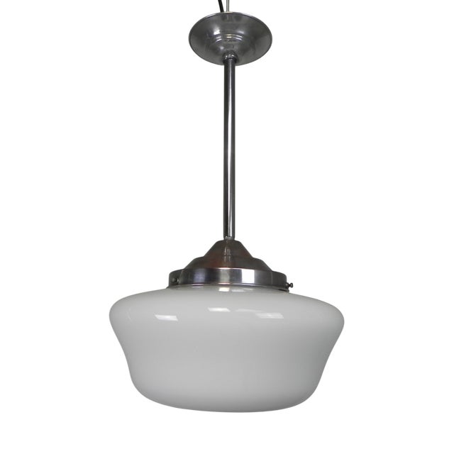 Art Deco Pendant Lamp with White Shade, 1930s For Sale