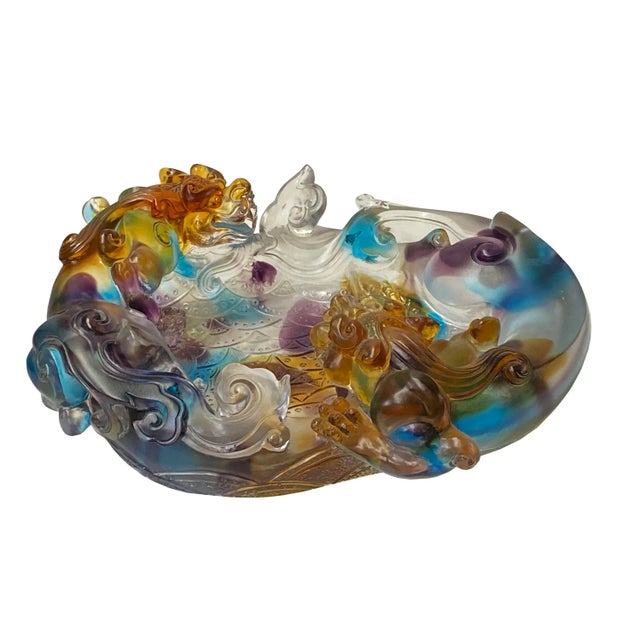 Chinese Liuli Crystal Glass Pate-De-Verre Pixiu Bowl Display Figure For Sale - Image 4 of 10