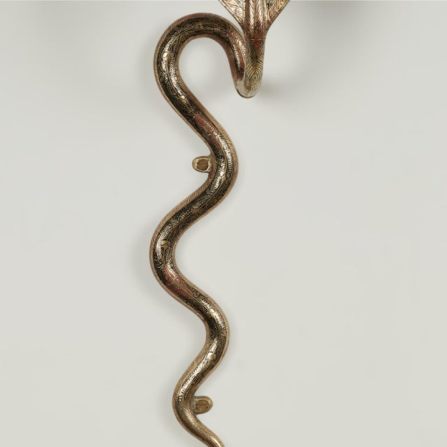 Vintage Pair of Anglo Indian Brass Snake Wall Sconces For Sale - Image 12 of 16