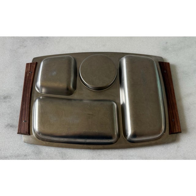 Silver Set of 6 Vintage 1970s Stainless and Rosewood Trays For Sale - Image 8 of 9